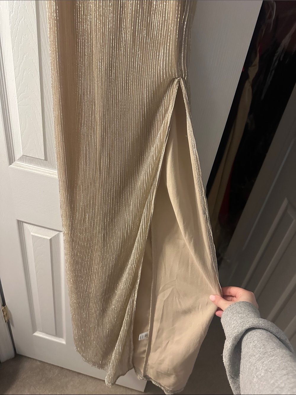 NWT Revolve Superdown Gold V-Neck Maxi Dress with Low Crisscross Back - Picture 2 of 4